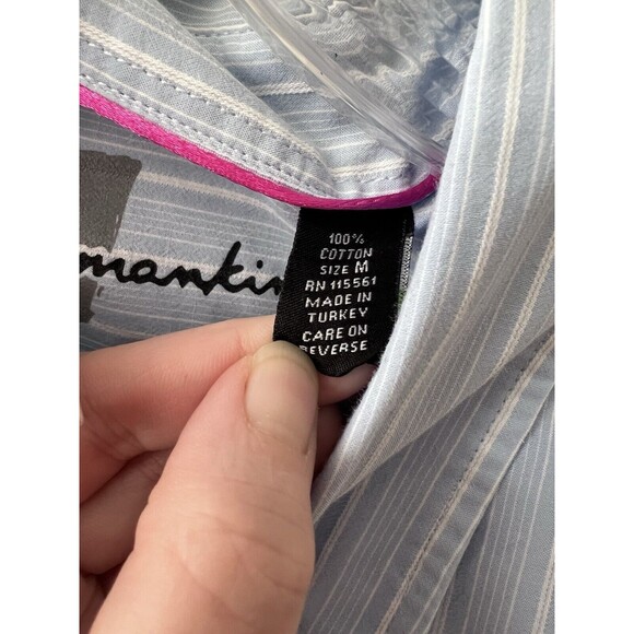 7 For All Mankind Button Down Shirt Men's M Baby Blue Stripe Long Sleeve Collar - Picture 5 of 6